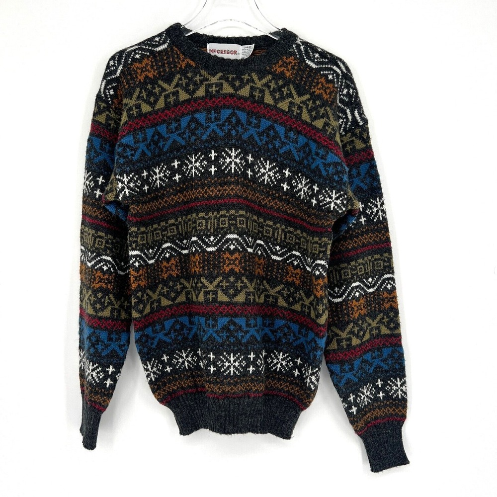 Vtg McGregor Sweater Mens L Geometric Grandpa‎ Retro Colorful Holiday Snowflake